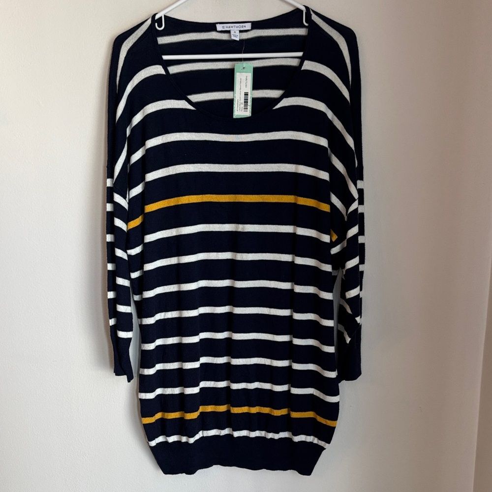 41 Hawthorn Stitch Fix Navy lightweight Striped long boatneck Sweater Womens 2XL